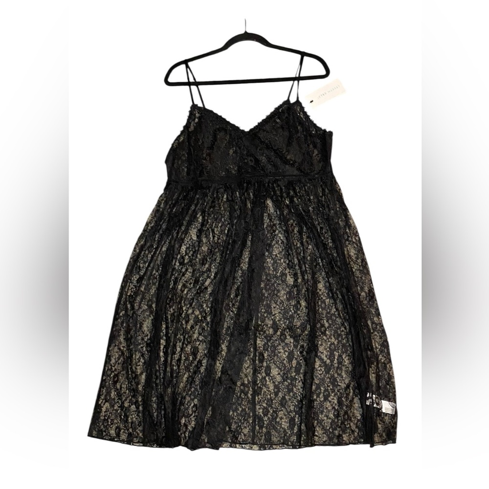 ENGLISH FACTORY Sheer Black Lace Mini Dress Slip Layering Size Large